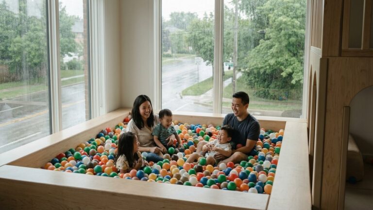 Enfants s'amusant dans une aire de jeux couverte par temps de pluie à Fréjus