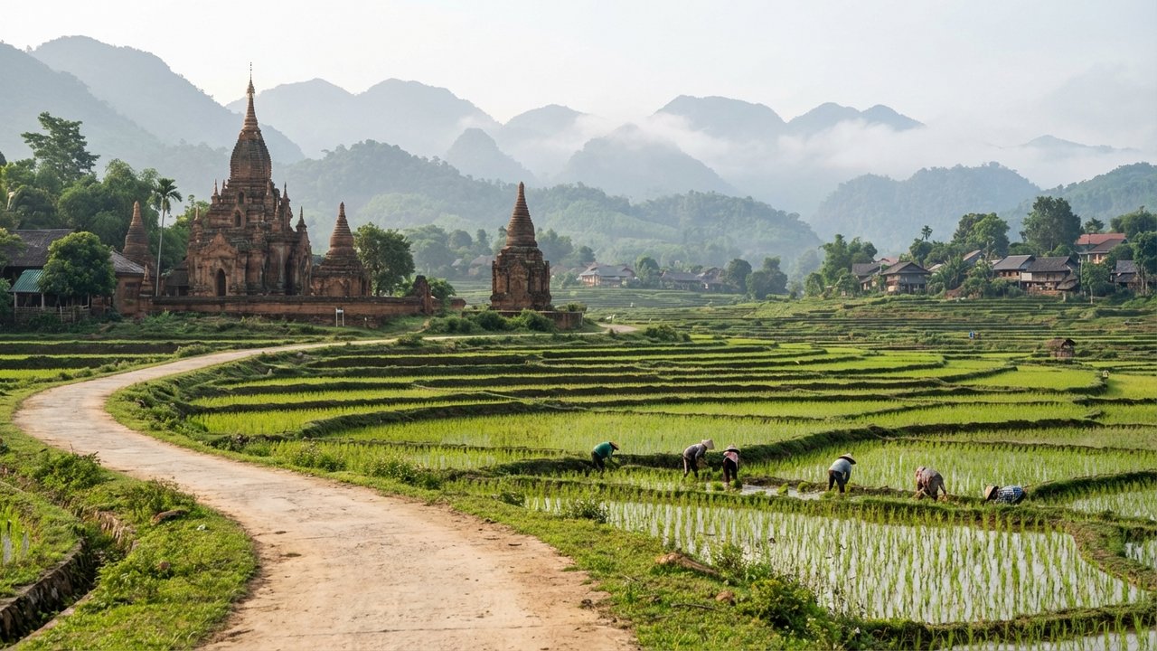Paysages et temples d'Asie du Sud-Est en février