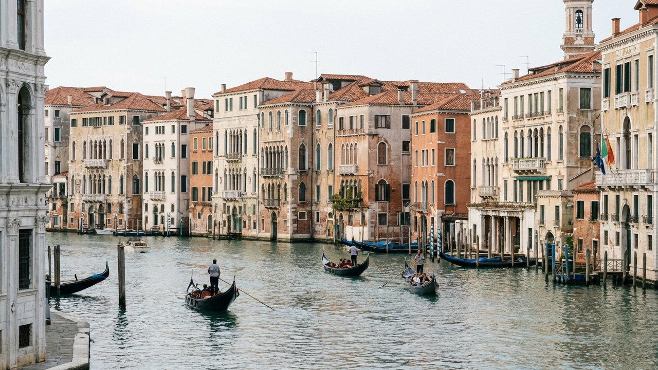 Canal de Venise avec bâtiments historiques et gondoles