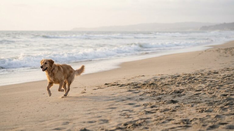 Chien courant sur une plage dog-friendly du Nord