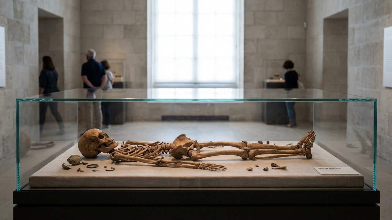 Squelette de la Dame de Bonifacio exposé au musée de l'Alta Rocca