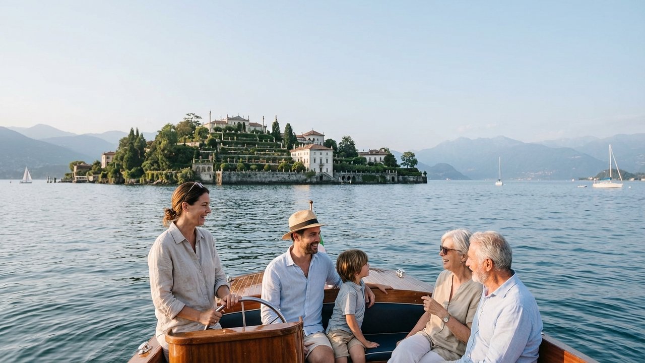 Famille profitant des activités et des îles Borromées du lac Majeur