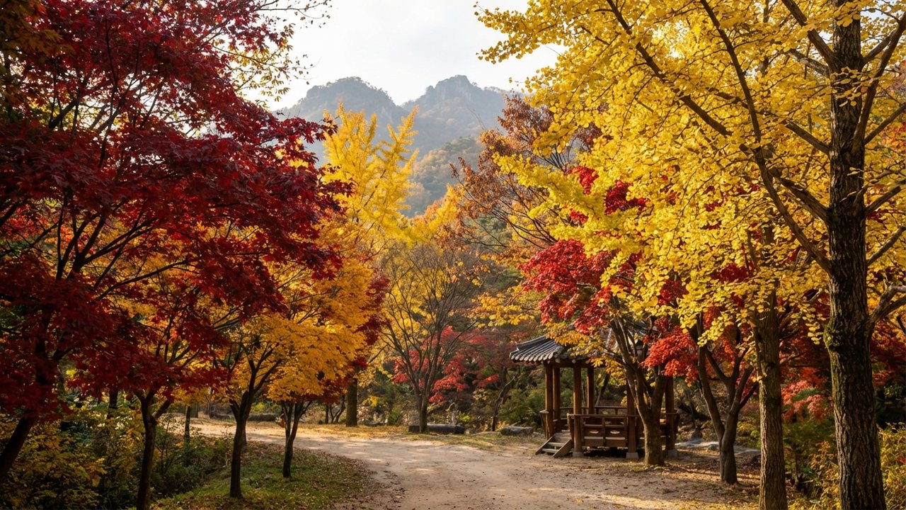 Paysages d'automne aux couleurs rouges et or en Corée du Sud