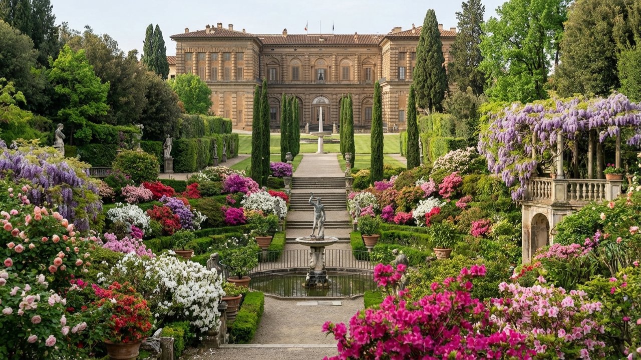 Les jardins de Boboli en fleurs au printemps à Florence