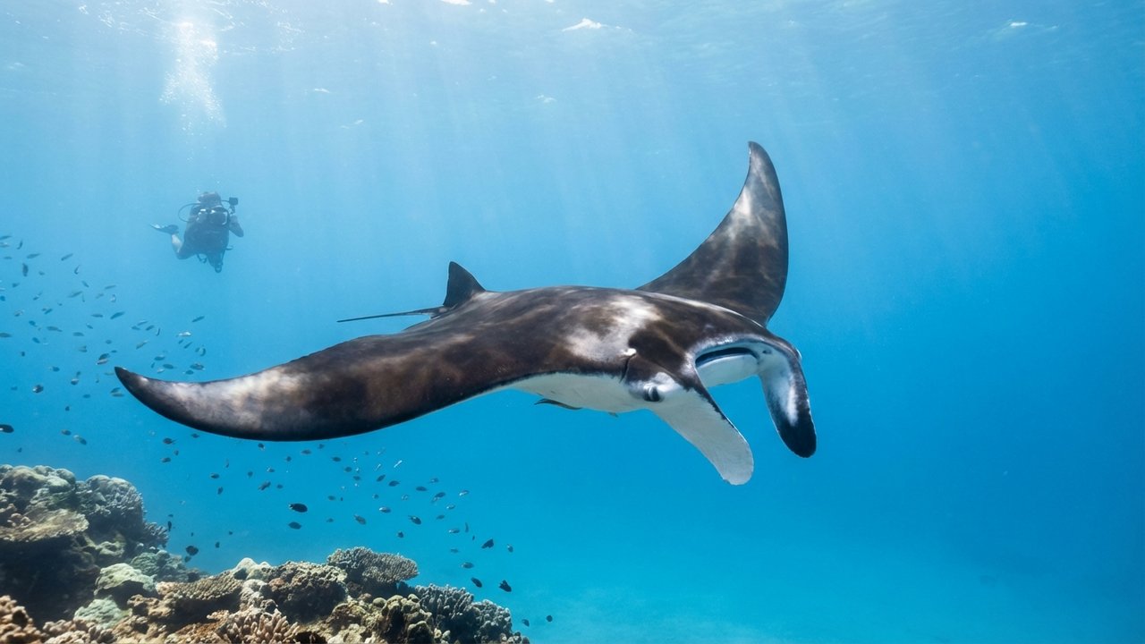 Raie manta glissant dans les eaux cristallines de Nusa Penida