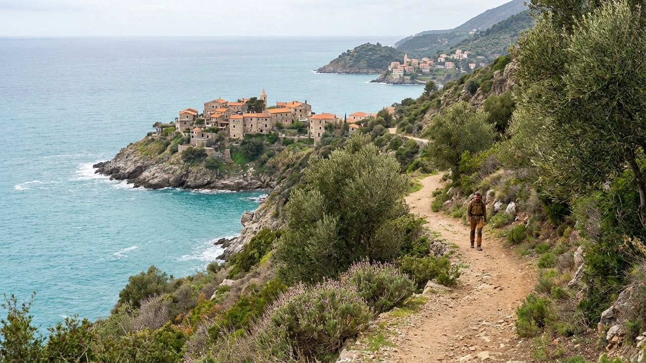 Sentier de randonnée côtière avec vue sur la Tyrrhénienne aux Cinque Terre