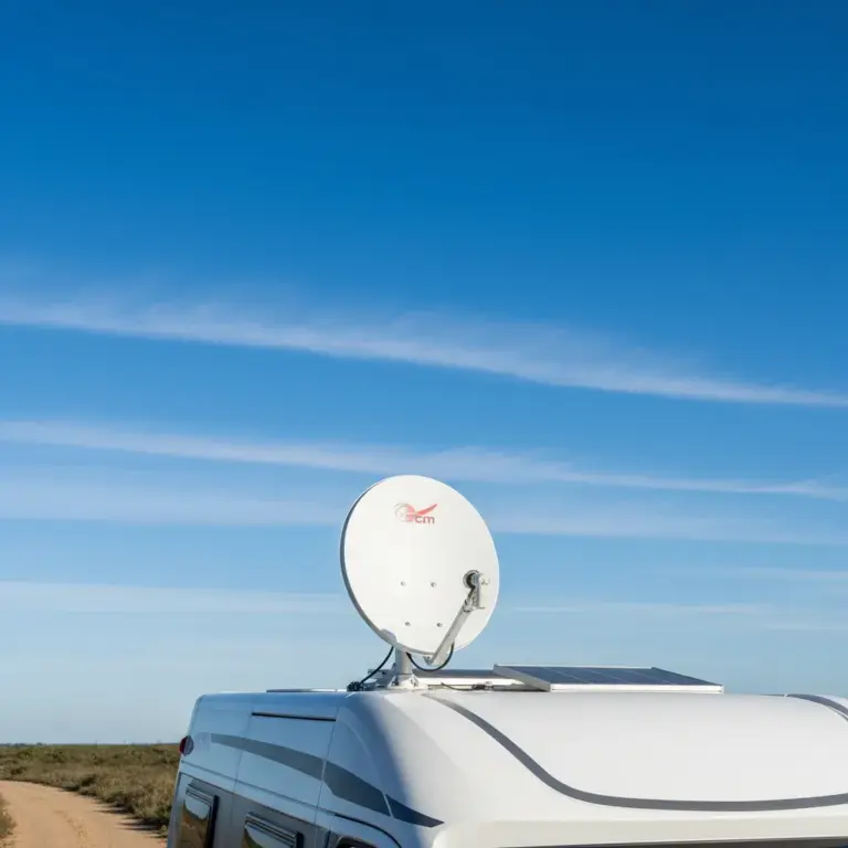 Antenne satellite installée sur le toit d'un camping-car