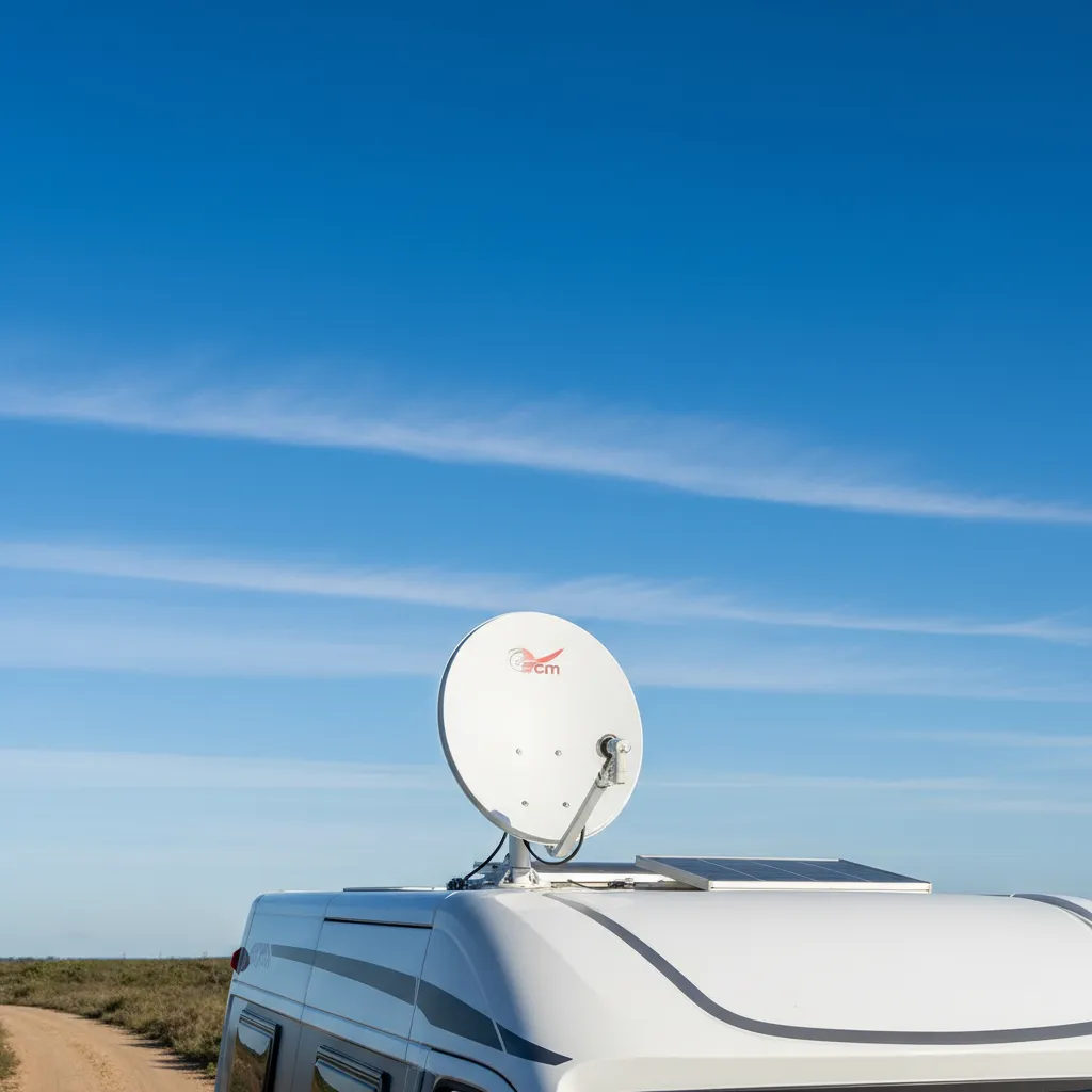 Antenne satellite installée sur le toit d'un camping-car