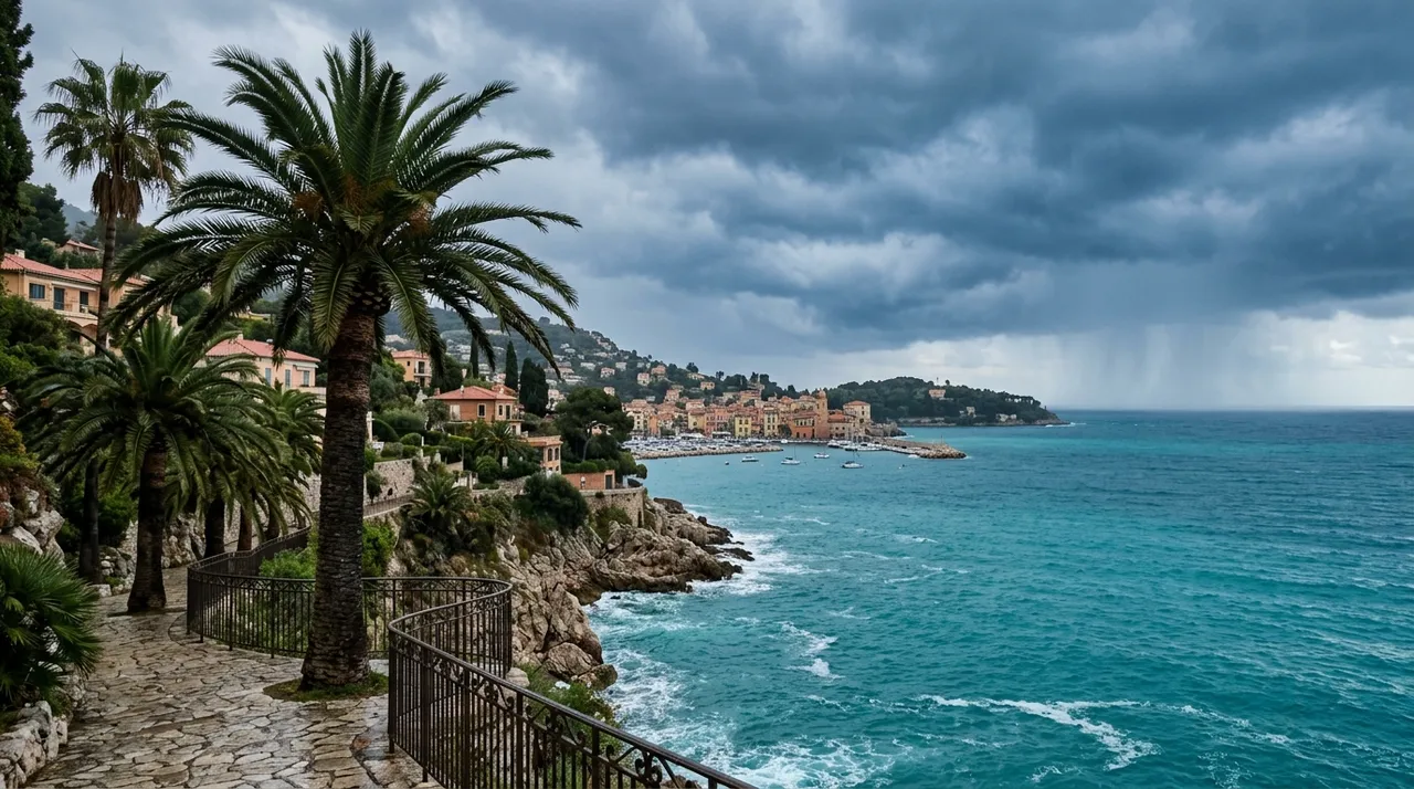 Vue sur la Côte d'Azur sous un ciel de pluie