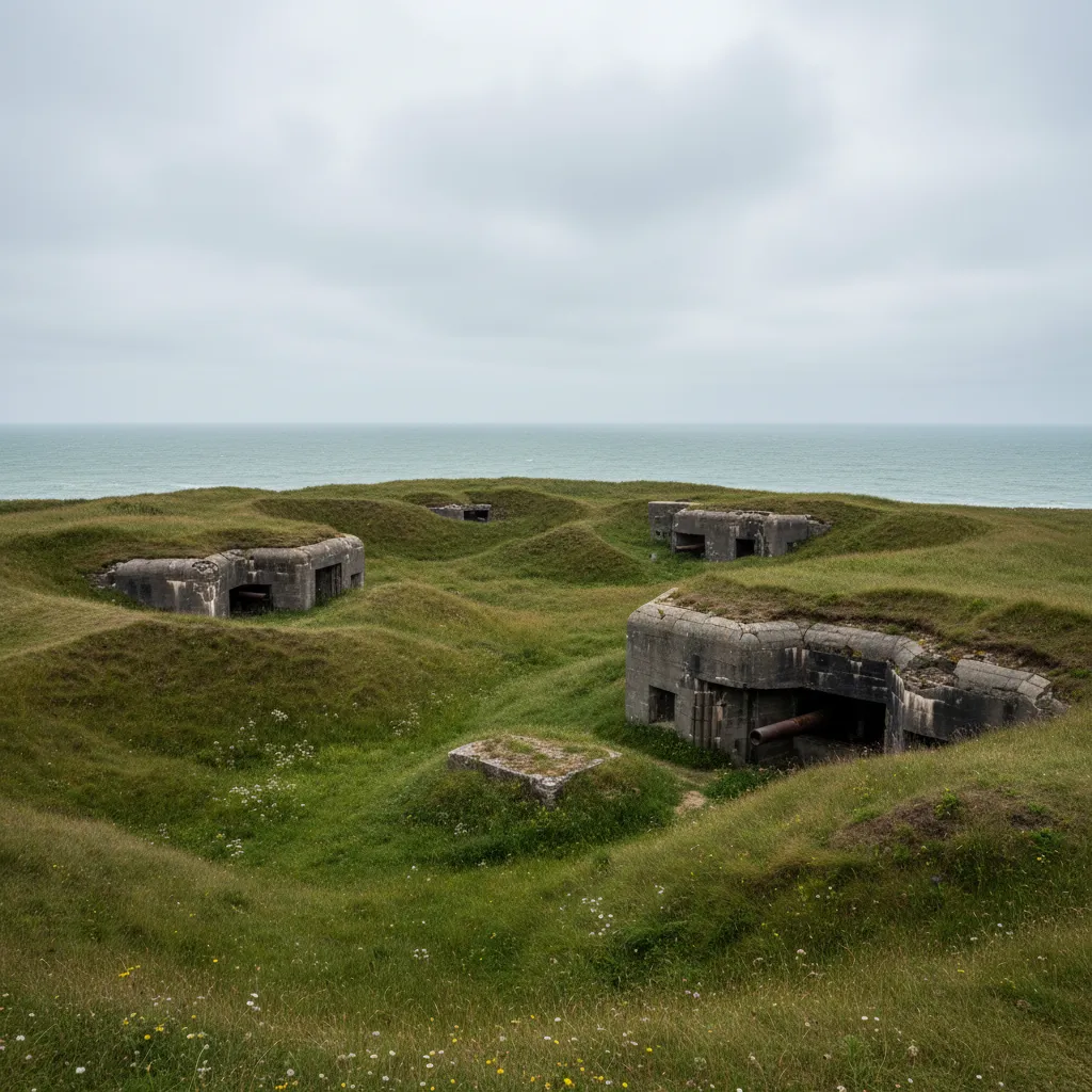 Cratères de bombes et bunkers à la Pointe du Hoc en Normandie