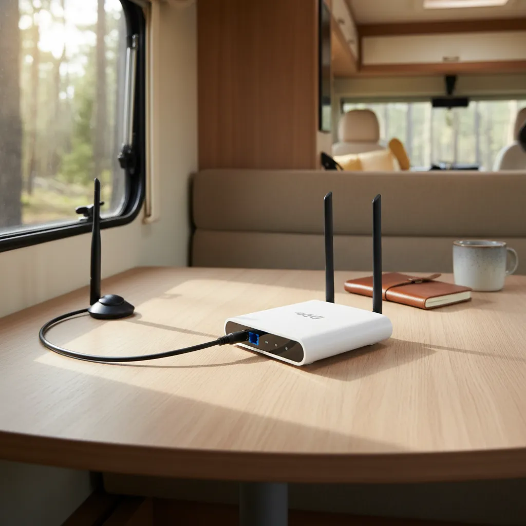 Routeur 4G portable avec antenne dans un camping-car