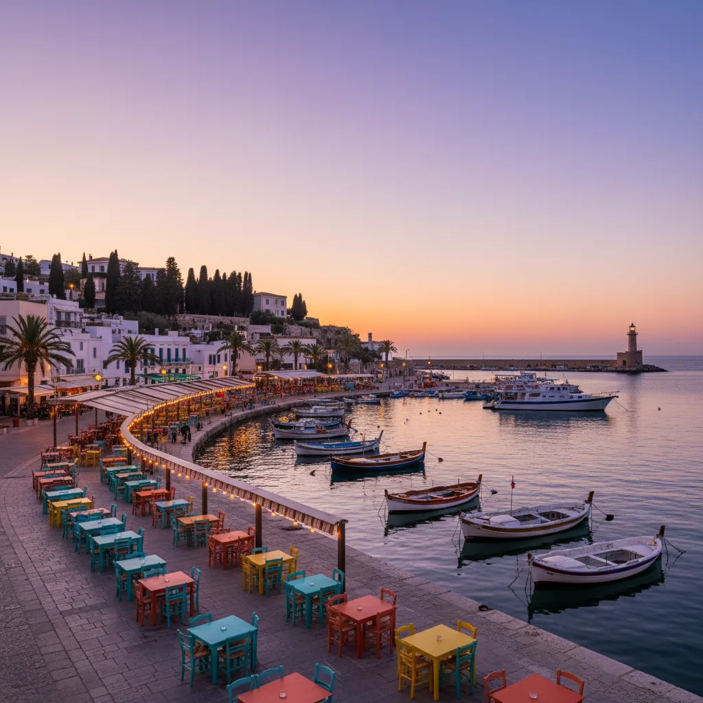 Terrasses de bars le long du port de Toulon en soirée