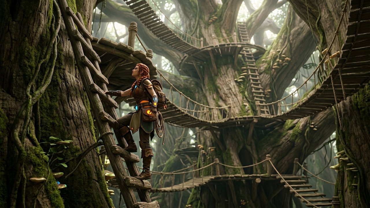 Montée de l'arbre Hakam vers la cabane d'Otomaï