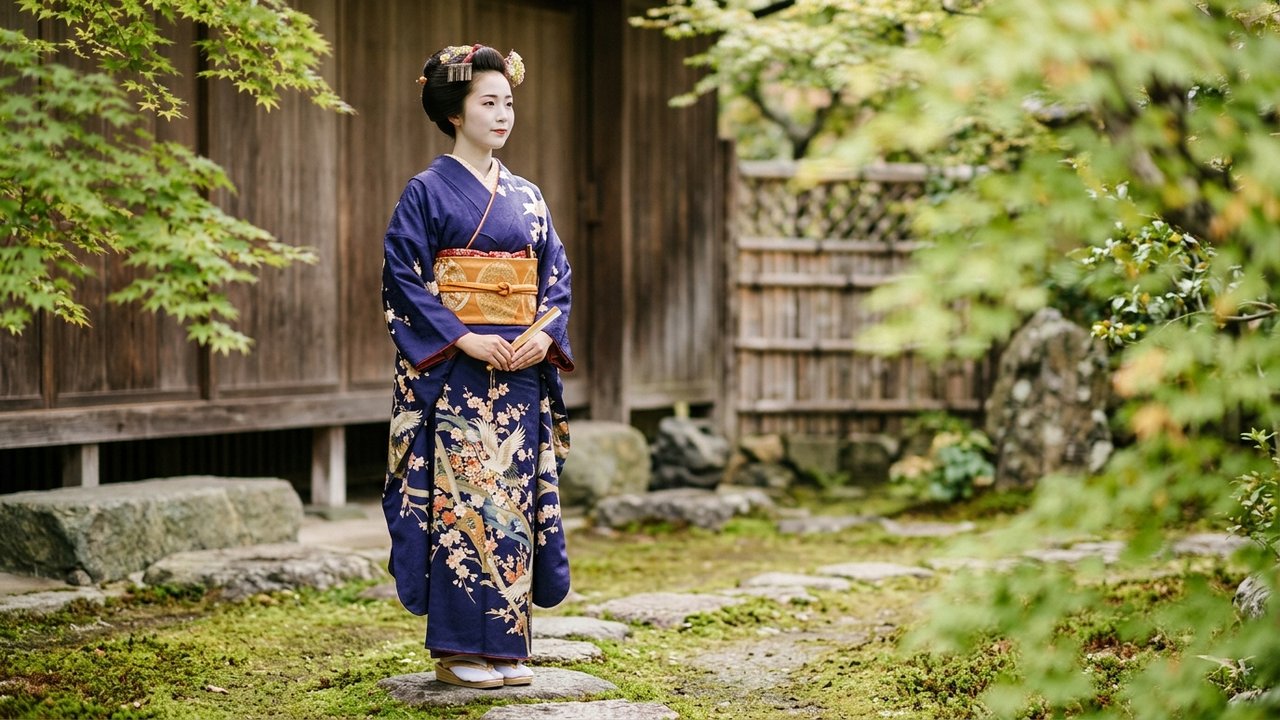 Femme vêtue d'un kimono traditionnel japonais avec obi