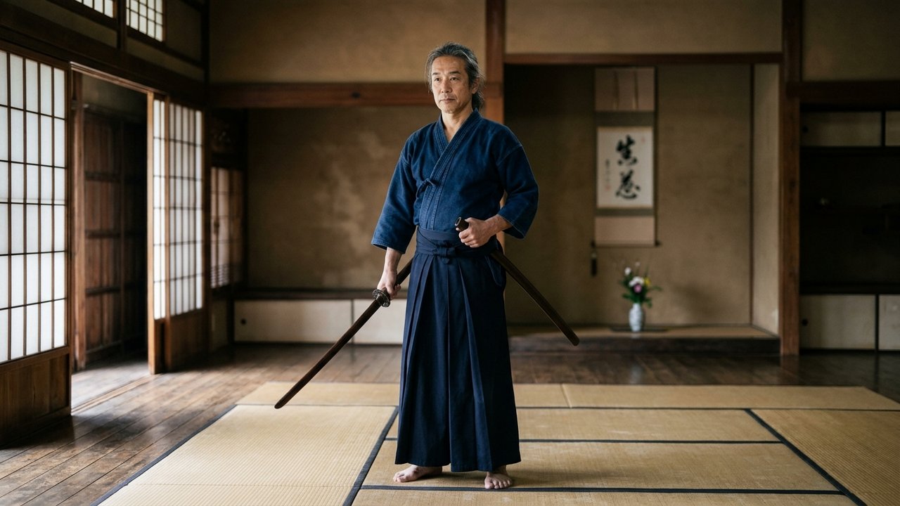 Homme portant un hakama, vêtement traditionnel japonais