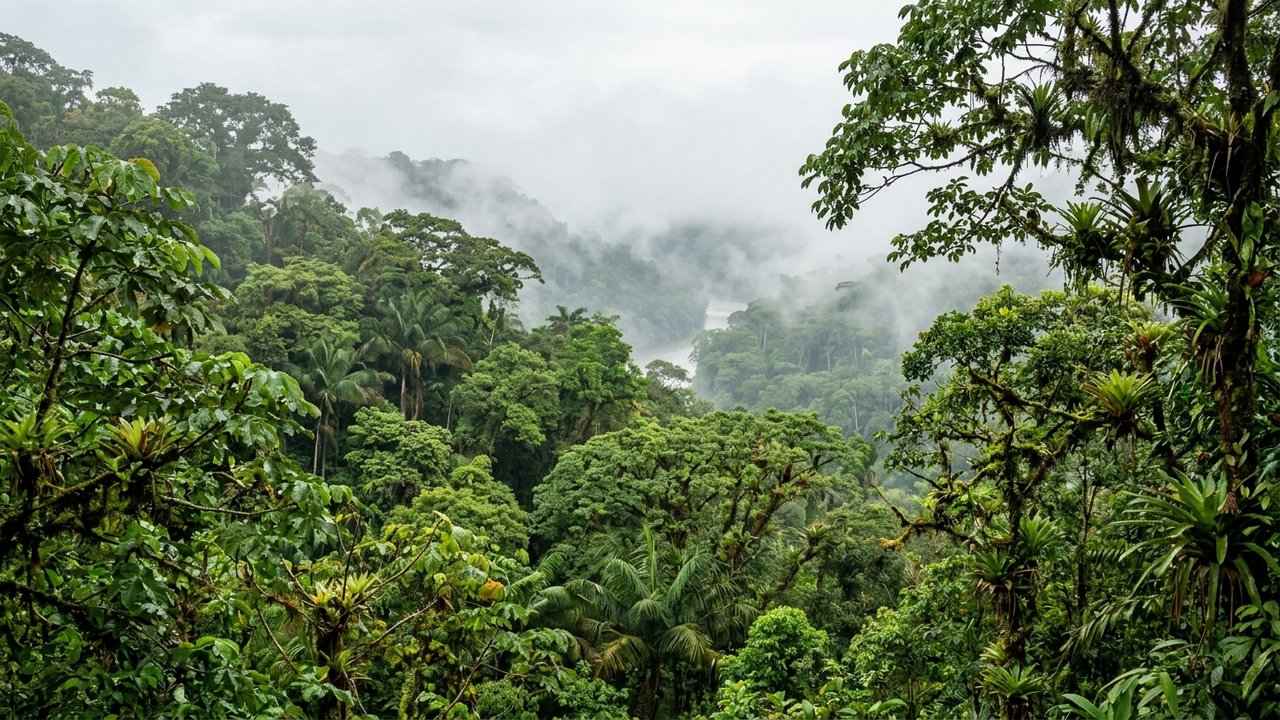Forêt vierge de l'Amazonie équatorienne avec brume matinale