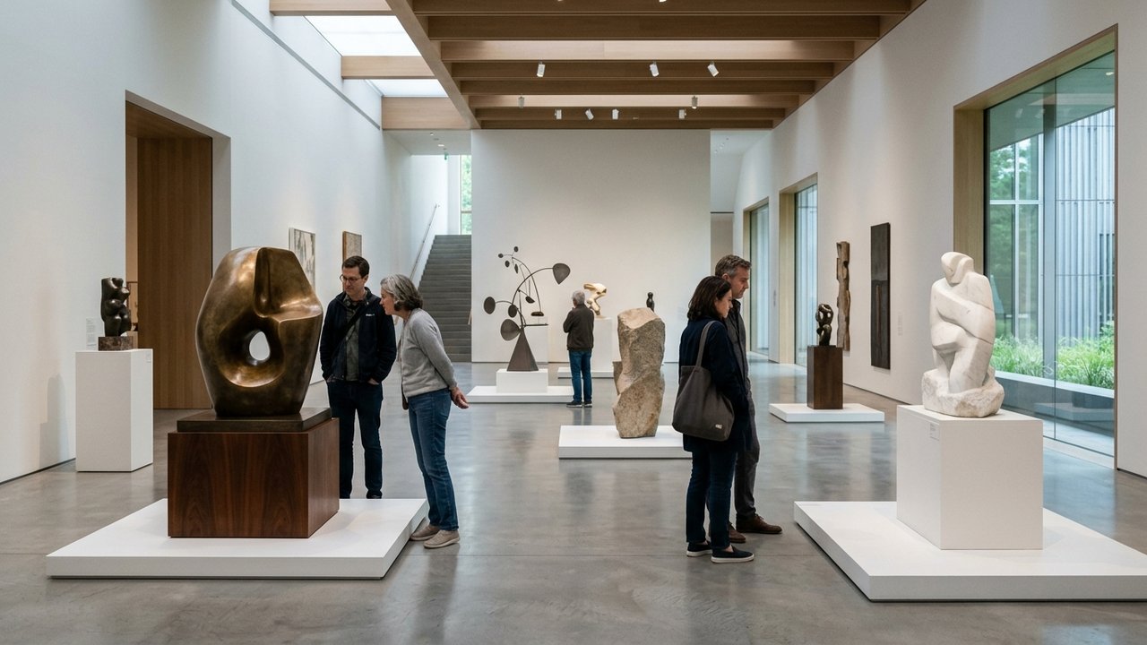 Visite d'un musée dans les Landes : intérieur avec sculptures et œuvres d'art