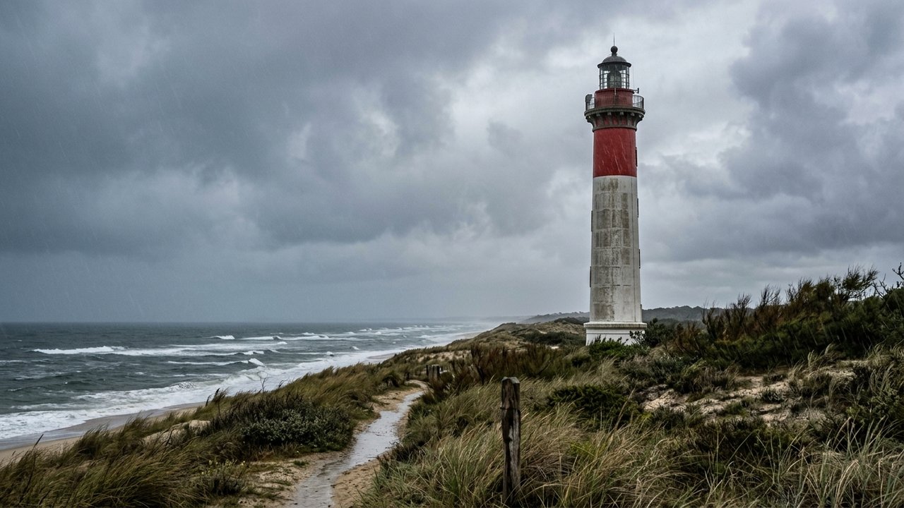 Le phare du Cap Ferret par temps de pluie
