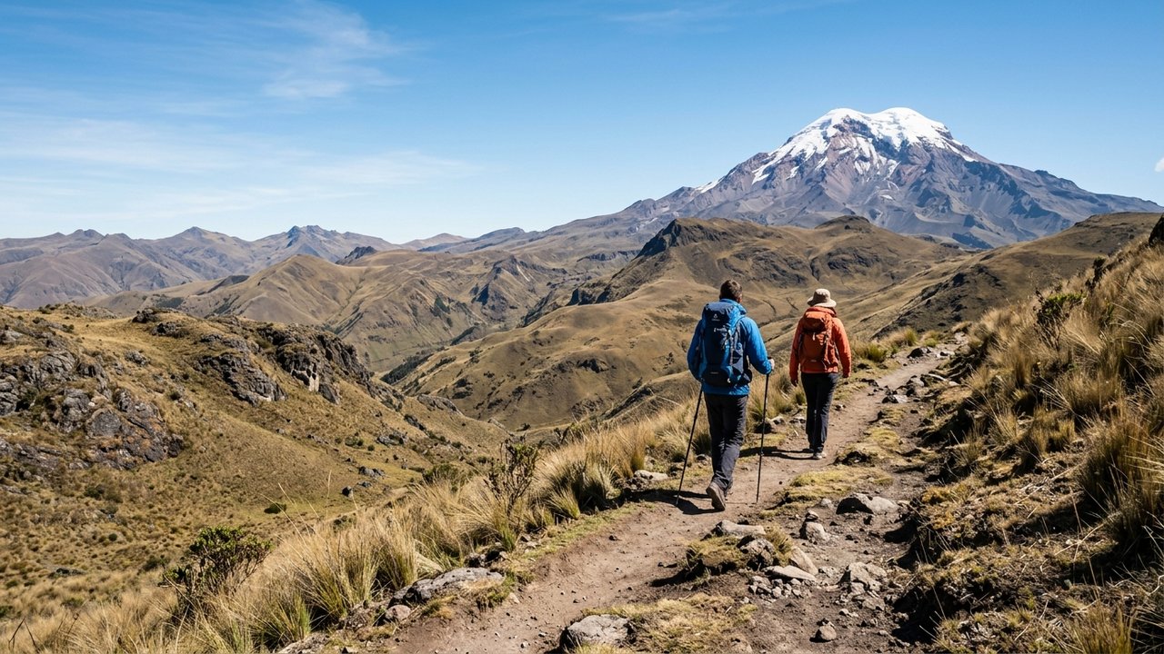 Randonneurs dans les Andes équatoriennes en saison sèche
