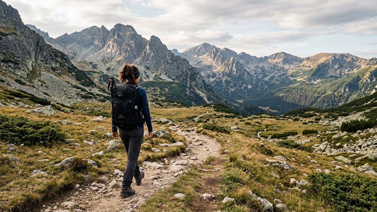 Femme seule en randonnée dans les montagnes bulgares