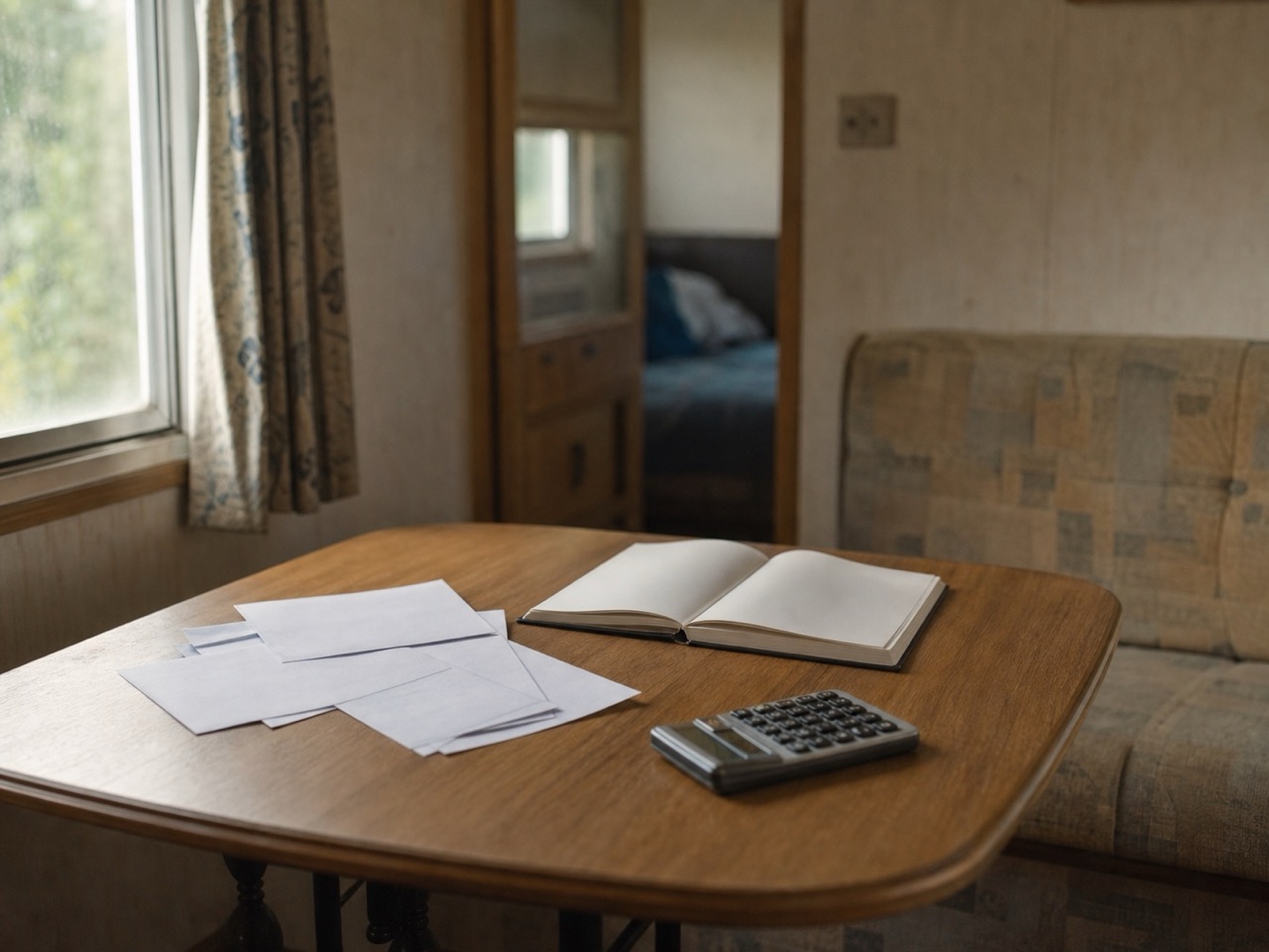 Carnet de budget posé dans un mobil-home de camping