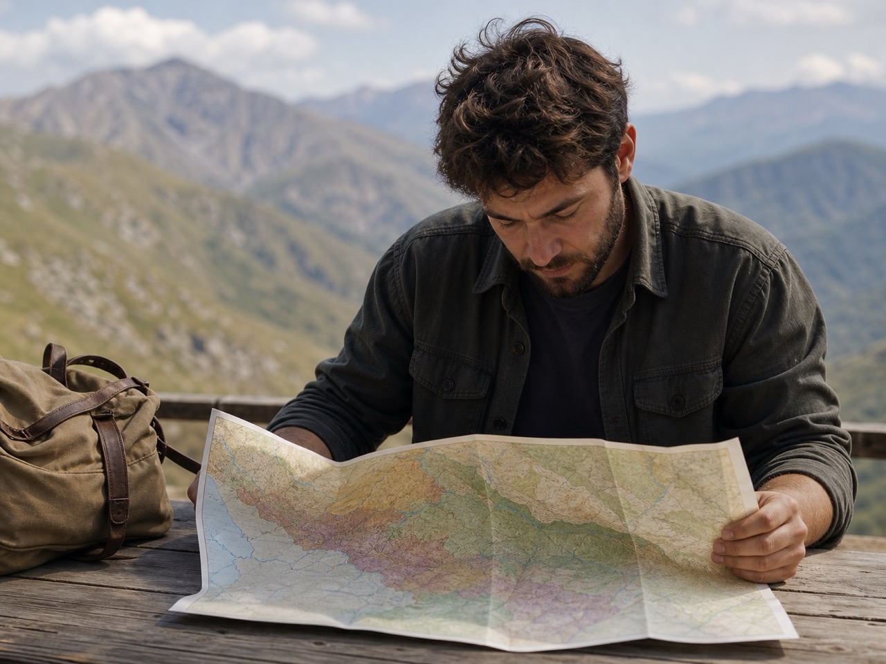 Voyageur consultant une carte de Géorgie avant son itinéraire