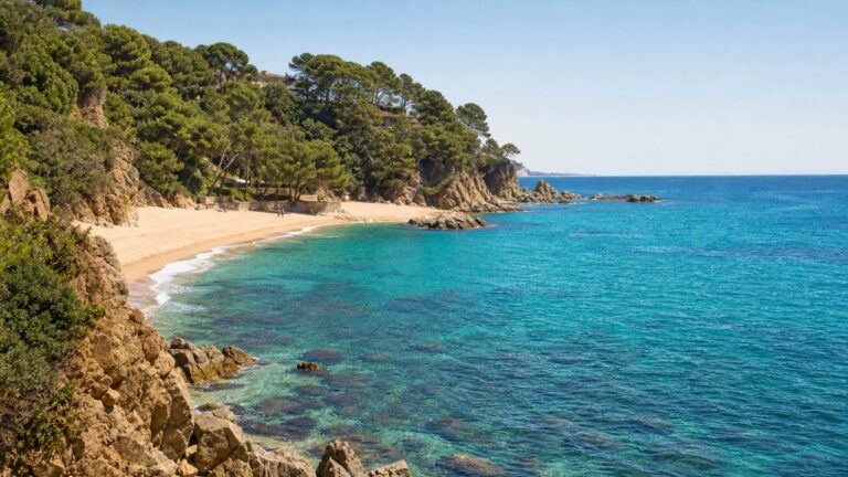 Vue ensoleillée de la côte de Lloret de Mar en Catalogne