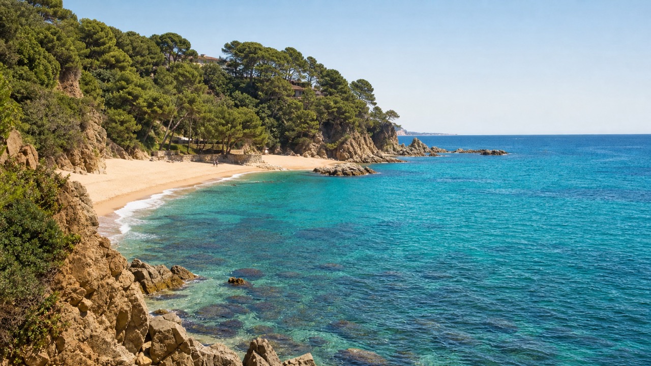Vue ensoleillée de la côte de Lloret de Mar en Catalogne