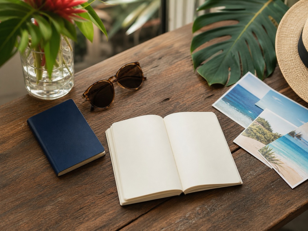 Carnet et passeport posés pour préparer un voyage