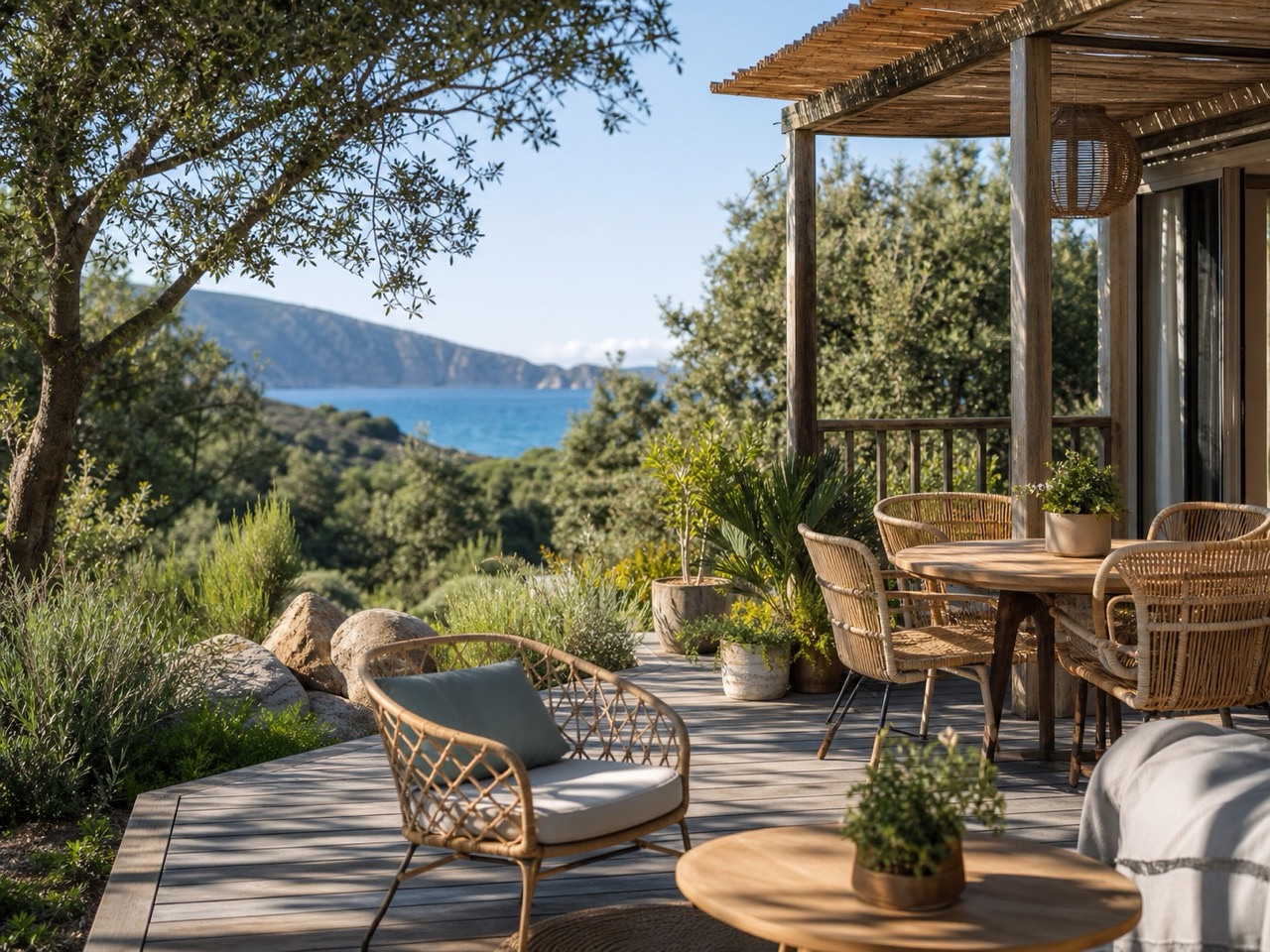 Terrasse confortable dans un camping en Corse