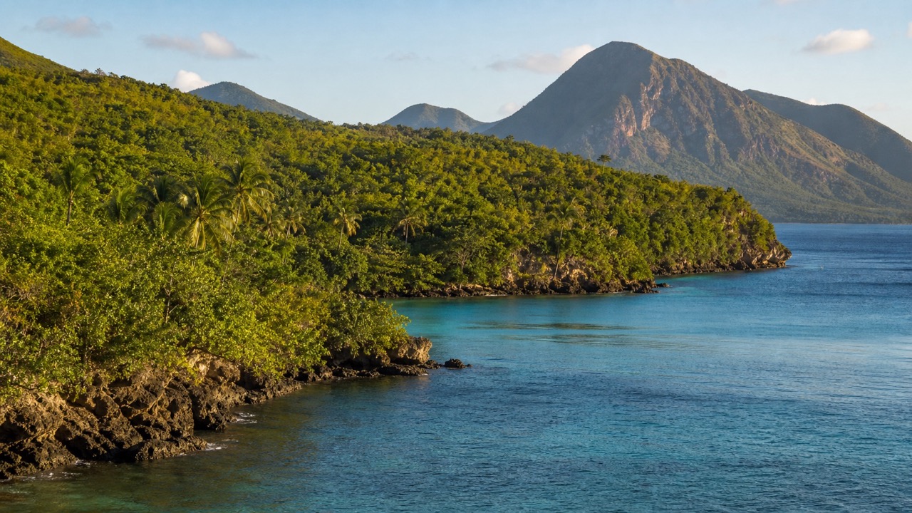 Vue côtière tropicale évoquant la Martinique et la vigilance voyage