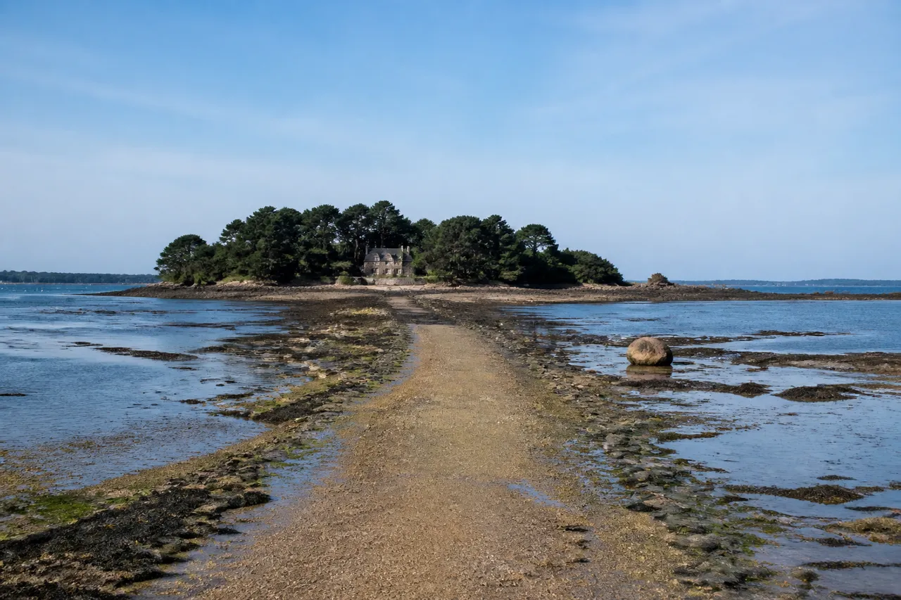 Passage vers l'île de Berder à marée basse